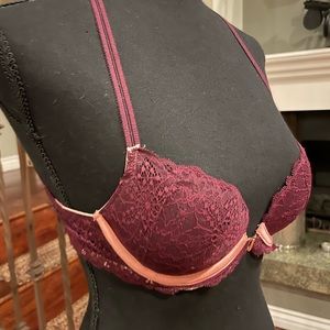 Victoria's Secret PINK Merlot & Blush Racerback Push-up Lace Bra Size 32B